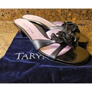 NIB Taryn Rose Sera Black Nappa Sandals Slide On Heels Size 11 M / UK 43